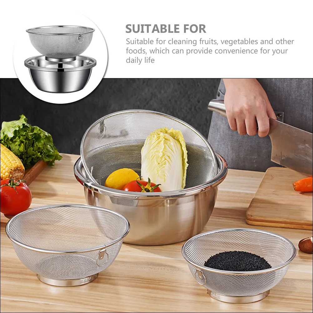 

1 set 1 Set Stainless Steel Rice Colander Food Colander For Vegetable Fruit Washer Drainer Bowl Fine Mesh Strainer Rice Draining