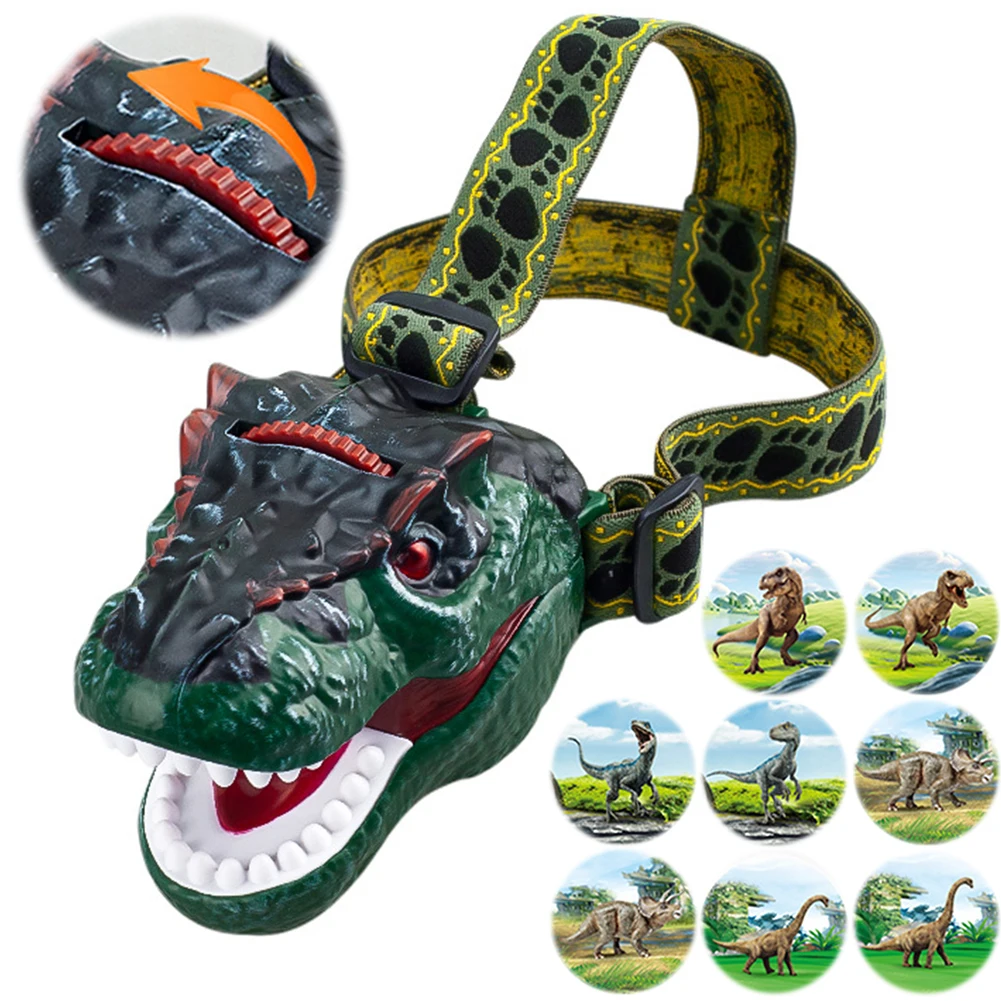 LED Outdoor Dinosaur Projector Headlight 4 Modes Dinosaur Kids Headlamp Dinosaur Projector Head Flashlight for Boys Girls Adults