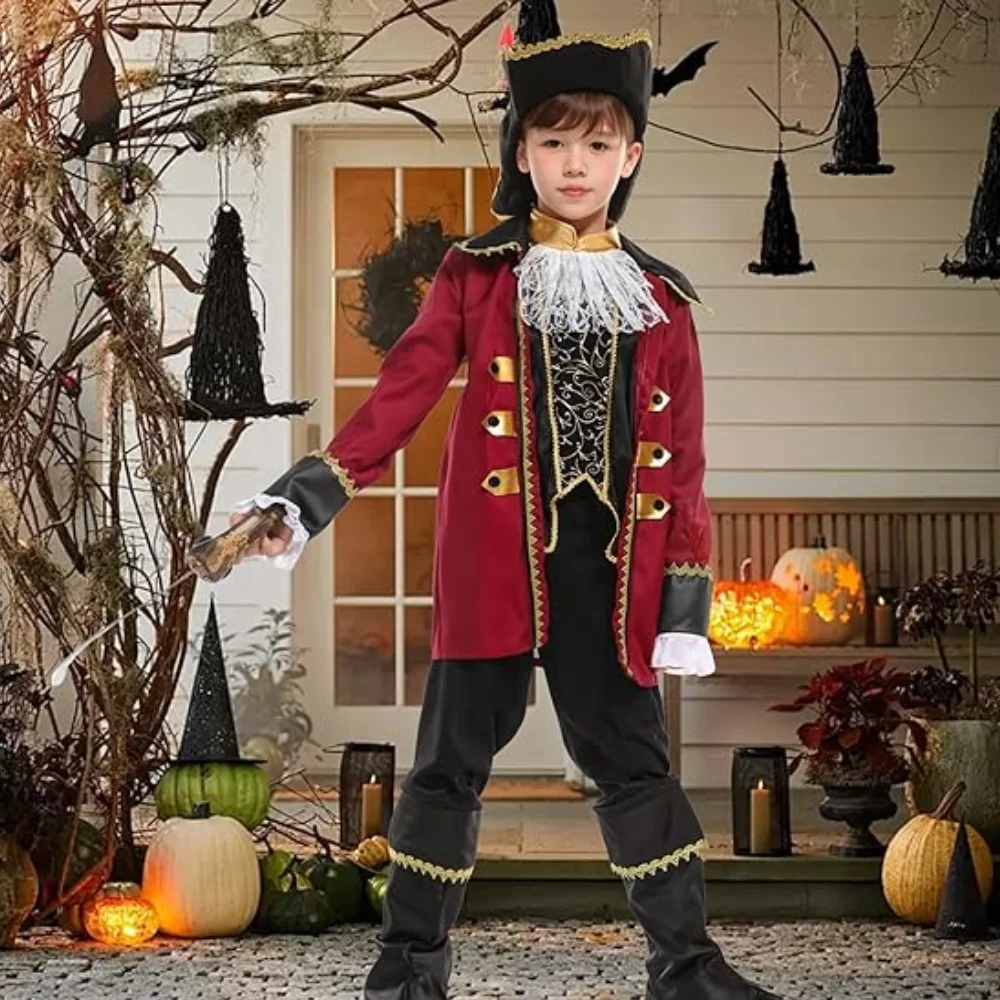 أطفال القراصنة الكابتن تأثيري هالوين زي قصر نمط القراصنة دور اللعب مجموعة للبنين حفلة كرنفال فستان ارتداء