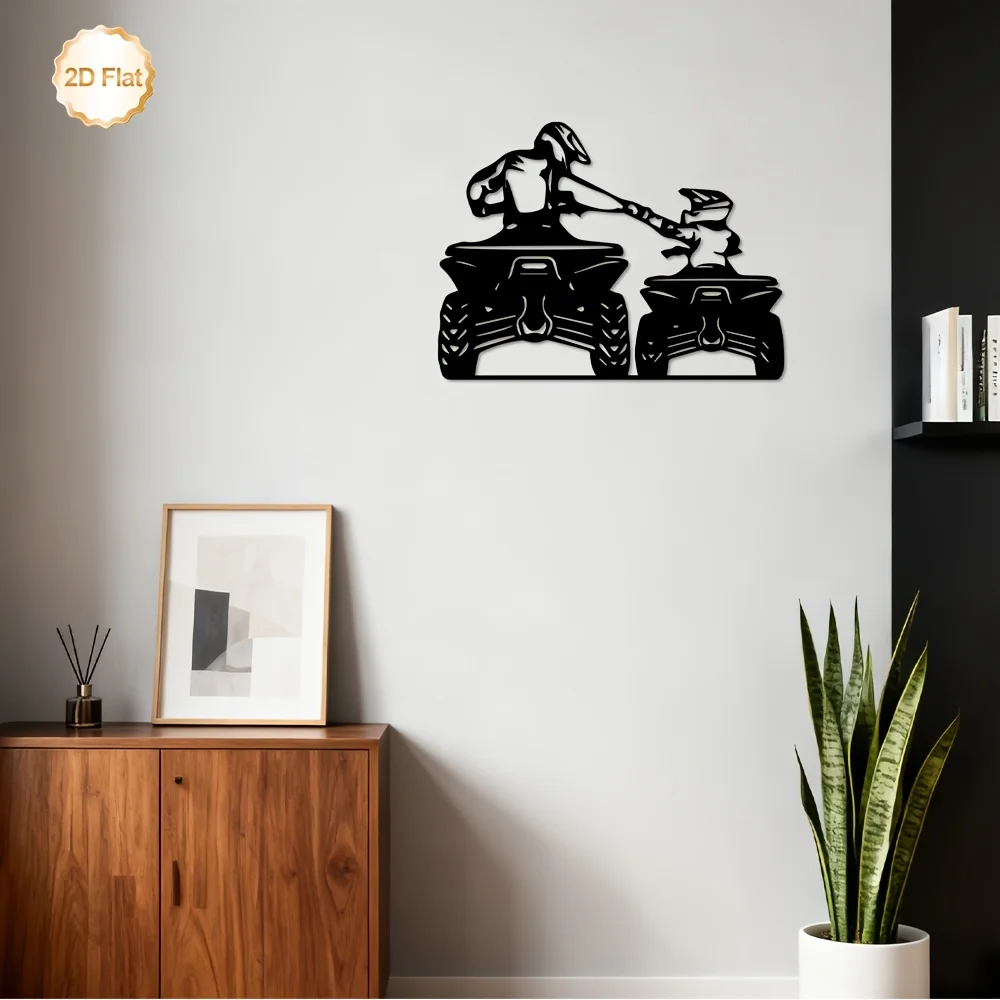 CIFBUY Metal Wall Art 2D Flat Parent Kid ATV Sculpture Iron Indoor Outdoor Home Garage Man Cave Bedroom Living Room Decor