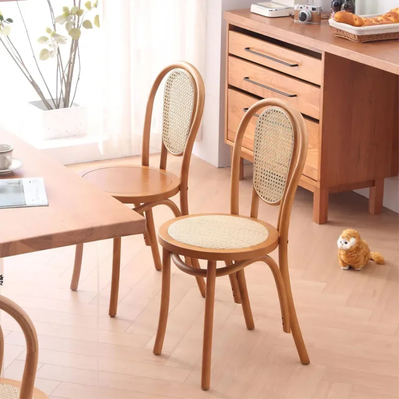 Retro Dining Chairs Solid Wood Creative Living Room Furniture Chair with Backrest Breathable Sitting Face Rattan