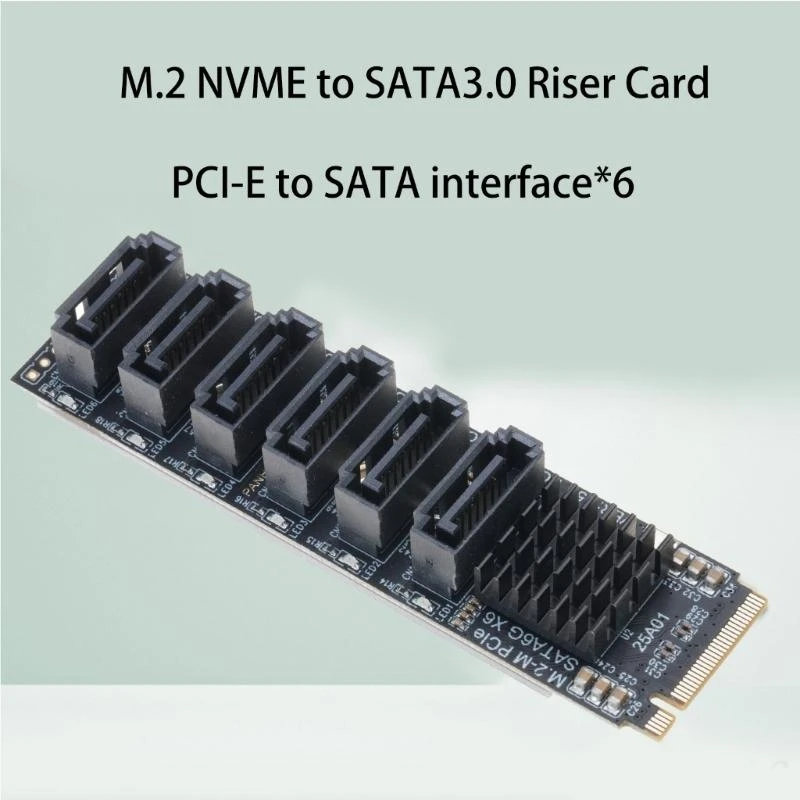PH516 M2 NVME to Sata 3.0 6 Ports Adapter Converter Card ASM1166 Chip with Aluminum Alloy Heasink for Sata SSD Expansion