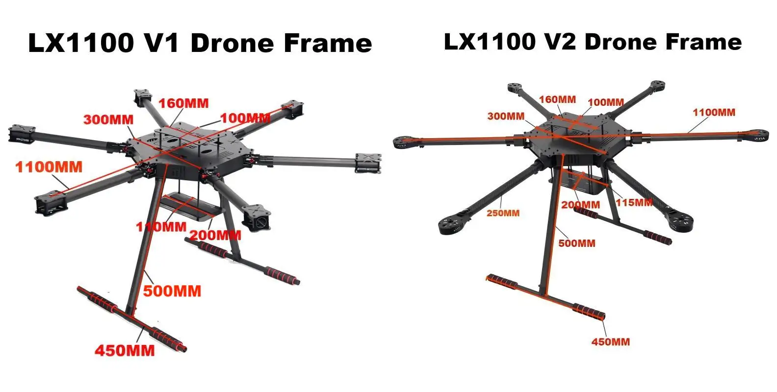 โครงโดรน Rctosky Pixhawk PX4 LX1100 V1/V2 ทำจากคาร์บอนไฟเบอร์ทั้งหมด ขนาด 1100 มม. แบบหกใบพัด พร้อมตัวควบคุมการบิน