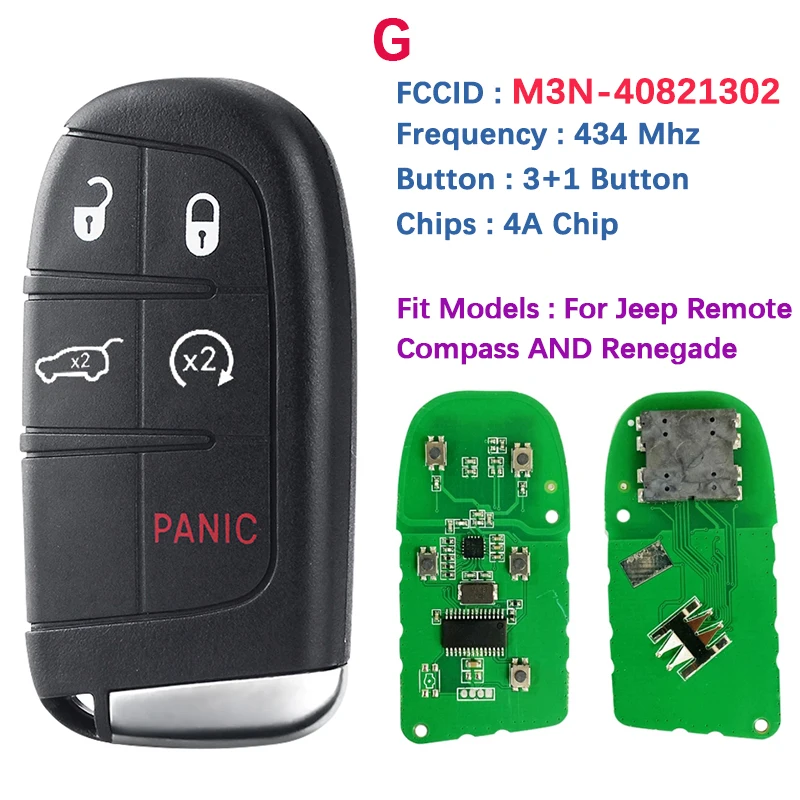 CN086038 Aftermarket Smart Key For Jeep Compass Renegade Remote Control 433mhz 4A Chip Keyless Entry SIP22 Blade M3N-40821302