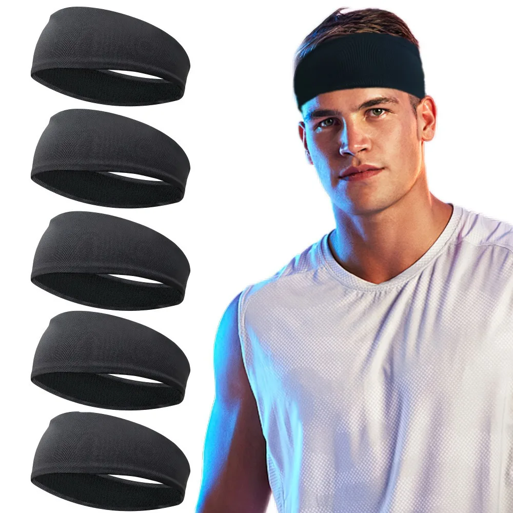 

5pcs Sports Headbands for Men Breathable Mesh Design, Reused & Washed Men's Headband Bands for Running Yoga Fitness Workout