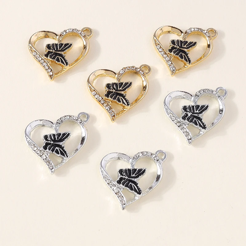 

20pcs Cute Enamel Butterfly Charms Crystal Love Heart Charms Pendants for Jewelry Making Necklaces Earrings DIY Crafts Supplies