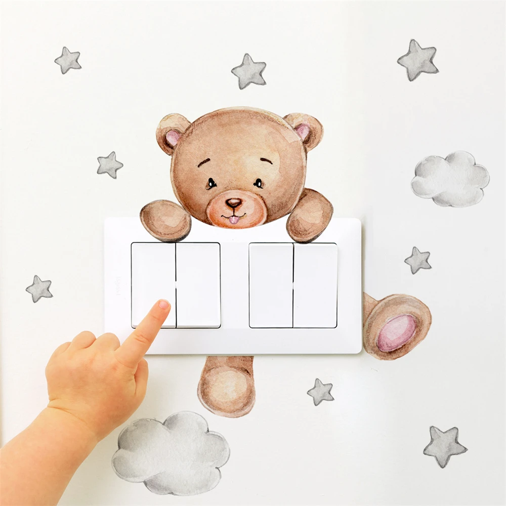 Sticker Cute Cartoon Bear Appearance Easy Removal Lovable Bear Wall Sticker Ornament Boys And Bedroom Wall Sticker Cartoon