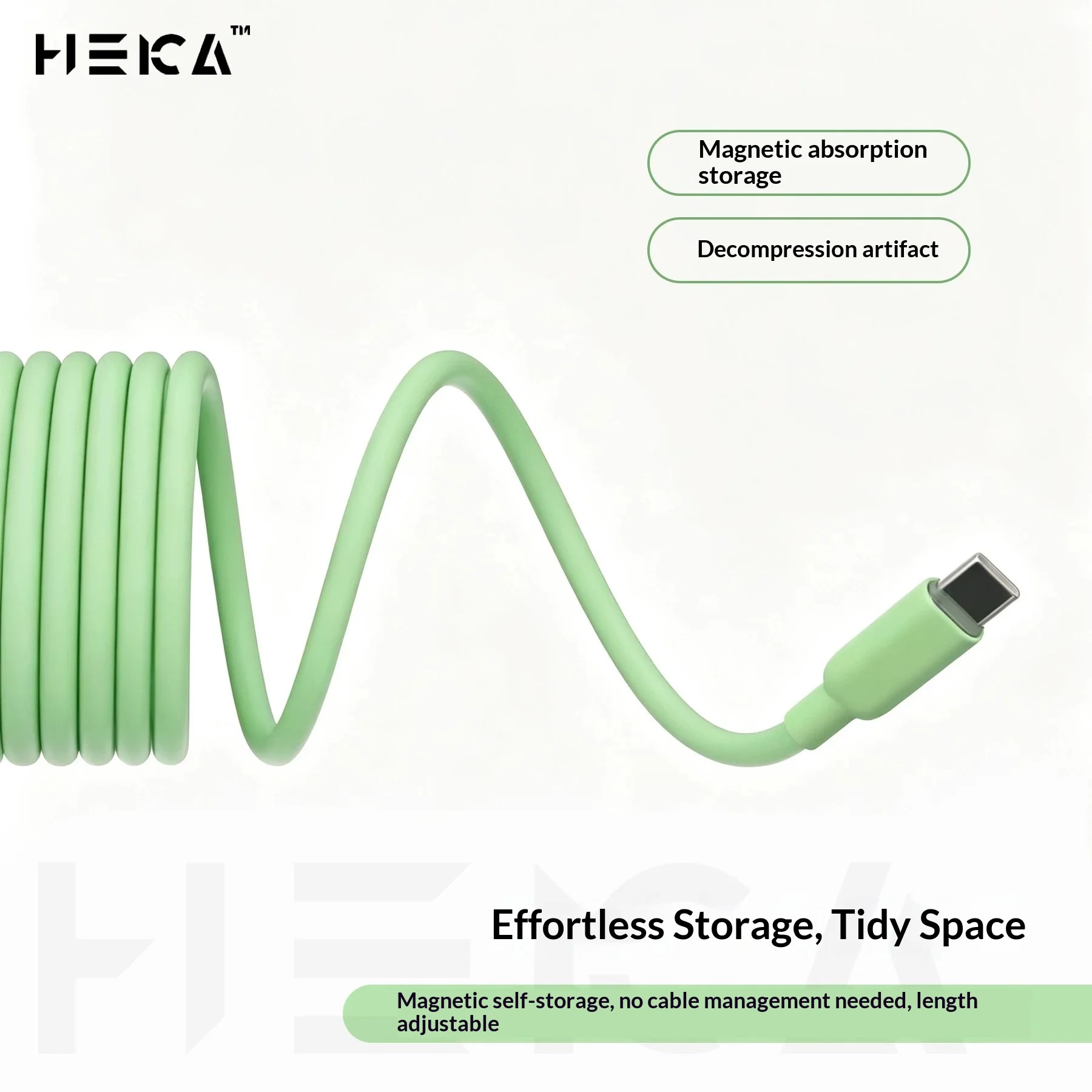 HEKA Magnetic Tangle‑Free Silicone Charging Cable 240W Fast Charging Self‑Winding Data Cord for iPhone Android Carplay Vehicle