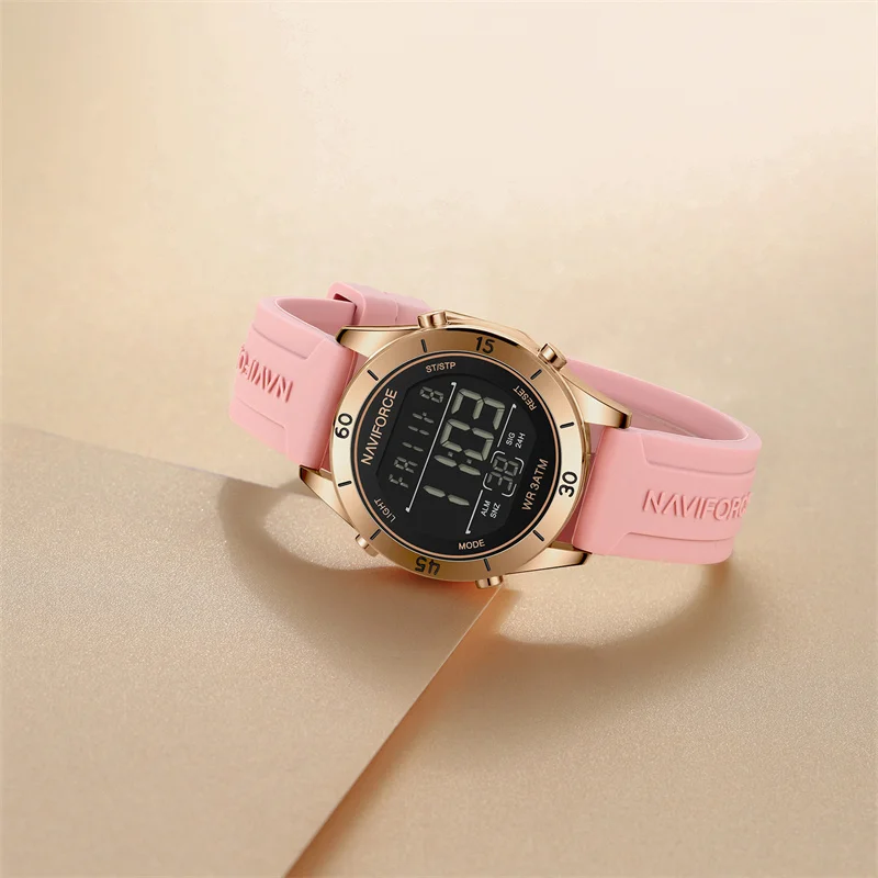 NAVIFORCE Original Fashionable Ladies Digital Wristwatch Silicone Strap 3ATM Waterproof Watches Luxury Women Female Gifts Clock