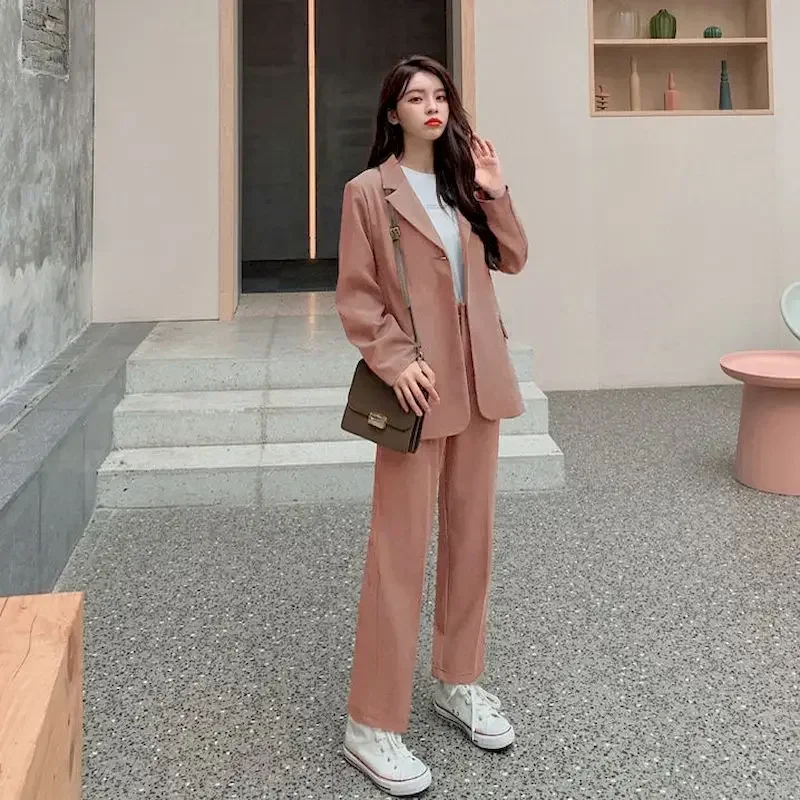 Lnsozkdg 2024 Autumn Coats Blazer Suit Women Office Ladies Elegant Solid Pantsuit Female Casual Work Wear Two Piece Set Clothes