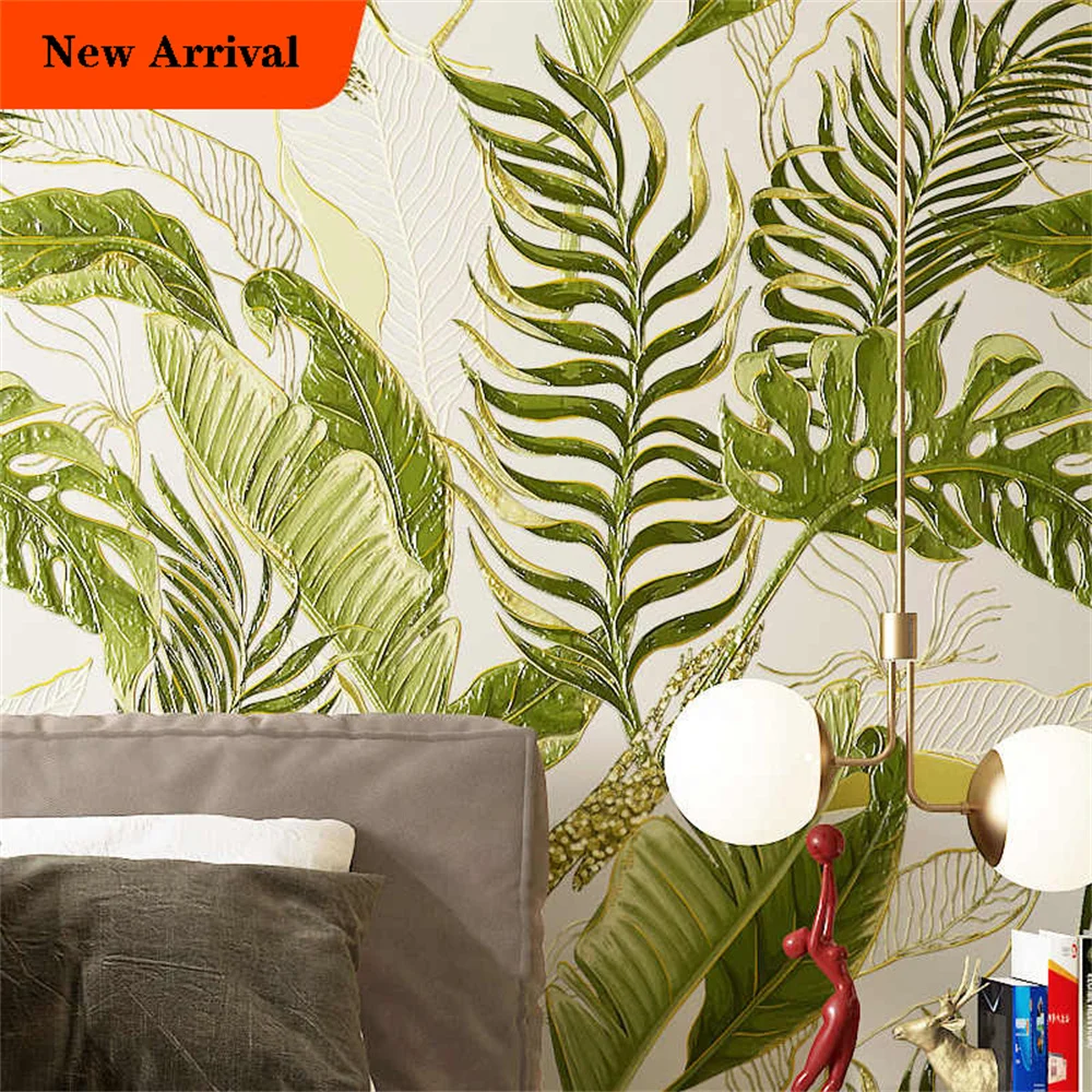 Tropical Rainforest Green Plant Wallpaper Palm Leaves Background Southeast Asian Countryside Nature Wall Paper Home Decoration