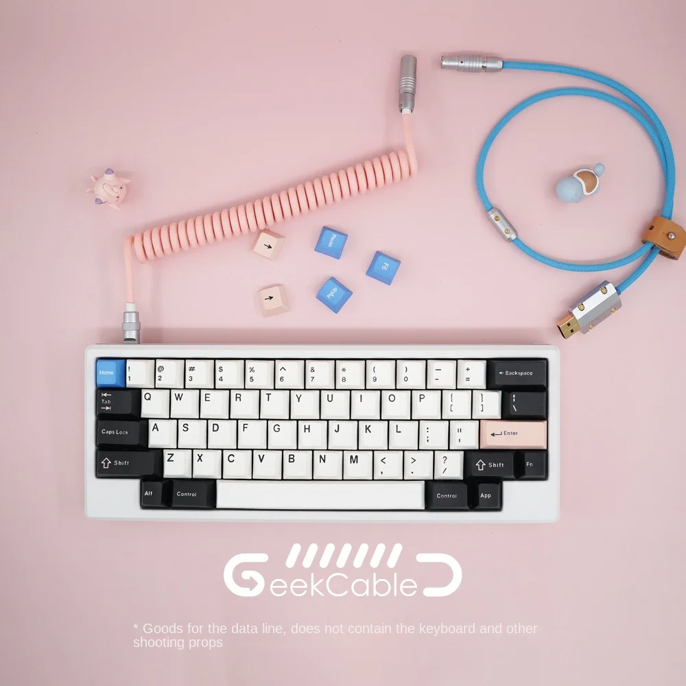 GeekCable handmade custom keyboard data spiral line rear aviation plug series woven pink blue in stock,type c cable