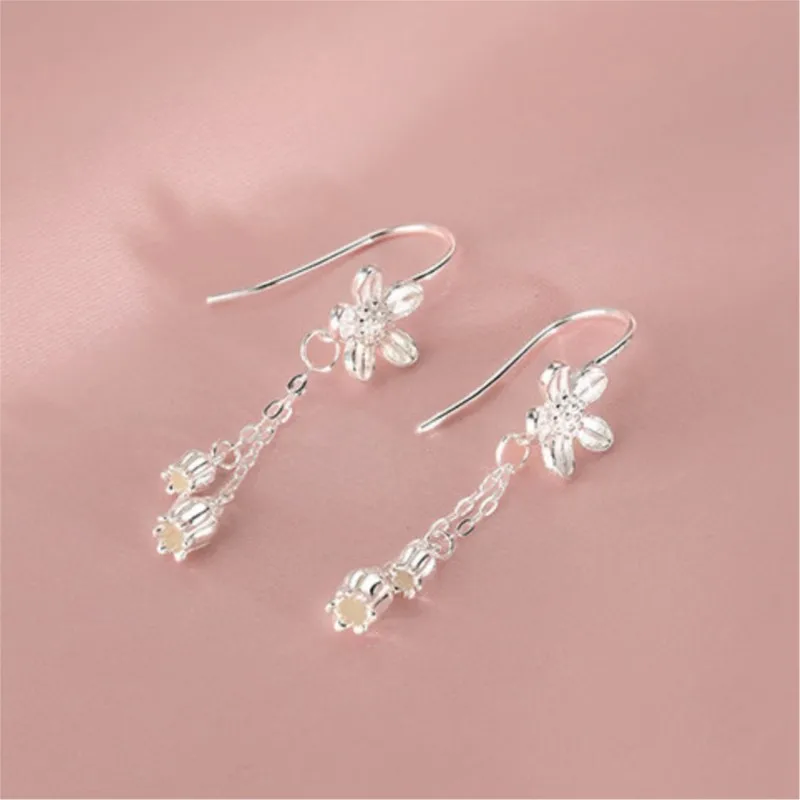 Girlbible 925 Sterling Silver Sweet Love Camellia Earring for Women Gift Ear Wire Versatile Fringe Geometry Jewelry Dropshipping