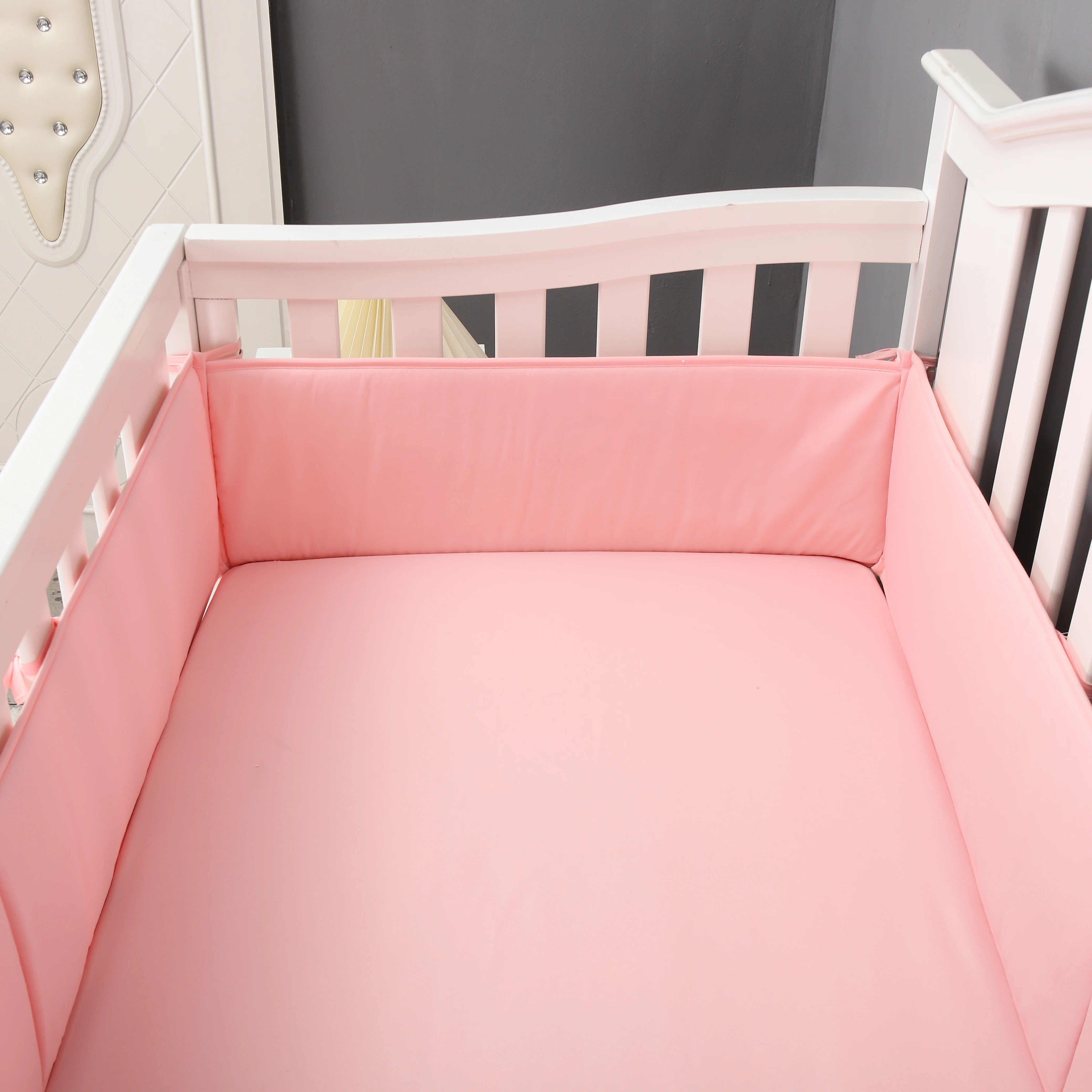 4Piece Breathable Infant Crib Bumper Bed Rail Protector Anti-fall Solid Color Crib Bedding Guard Rail