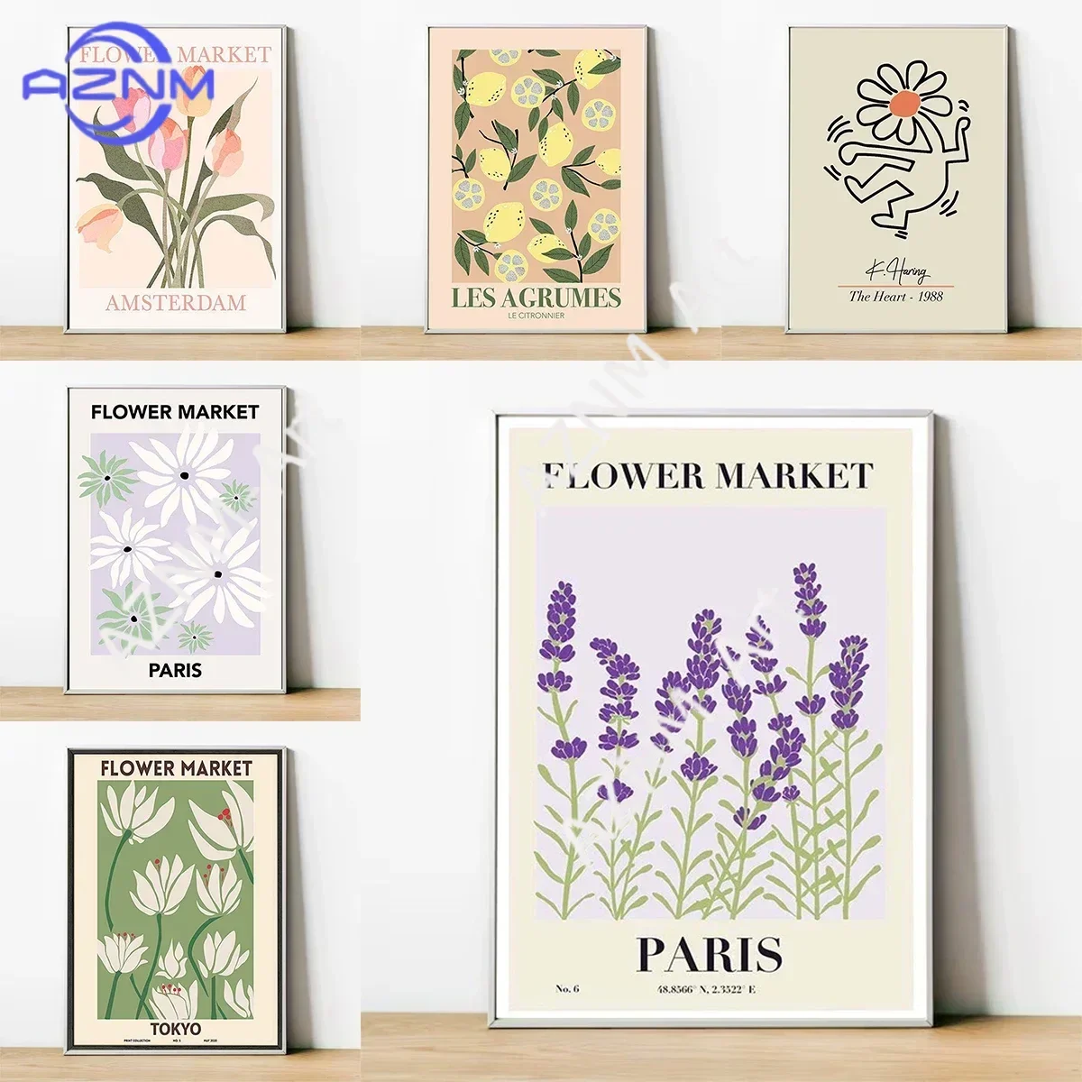 Living Room Decoration Flower Market Romantic Decorative Paintings Posters for Wall Art Painting on Canvas Poster Print Home