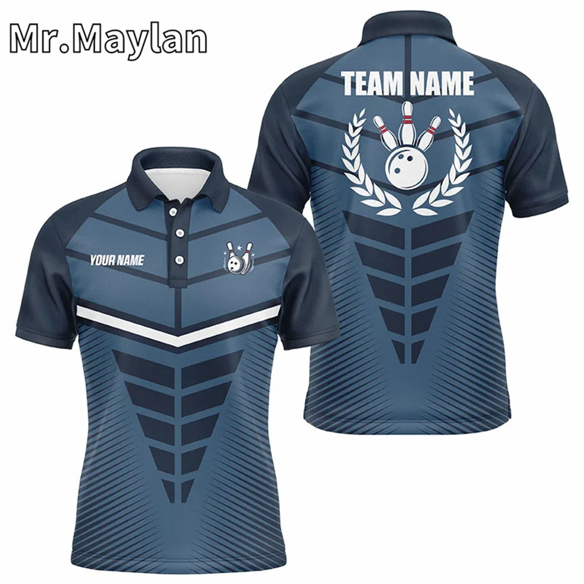 

3D Navy Blue Bowling Team League Jerseys Custom Men Bowling Polo Shirt For Men Team Bowling Jerseys Gift For Bowlers Unisex Tops