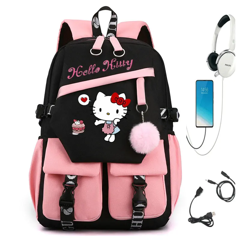 Hello Kitty กระเป๋านักเรียนเด็กเล็กเด็กผู้หญิงน่ารักกระเป๋าเป้ผู้หญิงกระเป๋าเป้นักเรียนวัยรุ่นท่องเที่ยวกระเป๋าเป้สะพายหลัง mochila Escolar