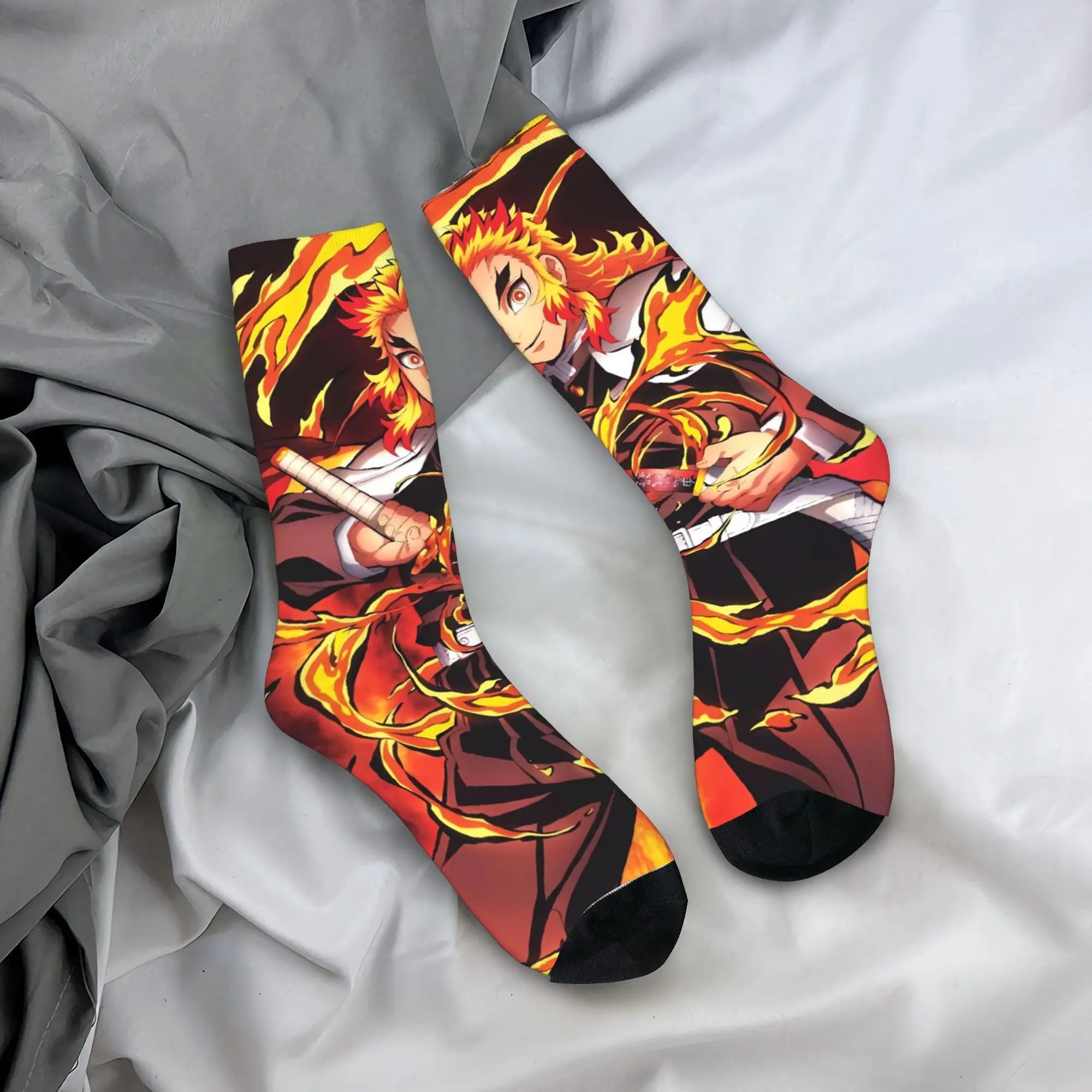 أنيمي Kyōjurō Rengoku الجوارب المضادة للبكتيريا جوارب الرجال عالية الجودة سكيت الجوارب الخريف القوطية المطبوعة الجوارب