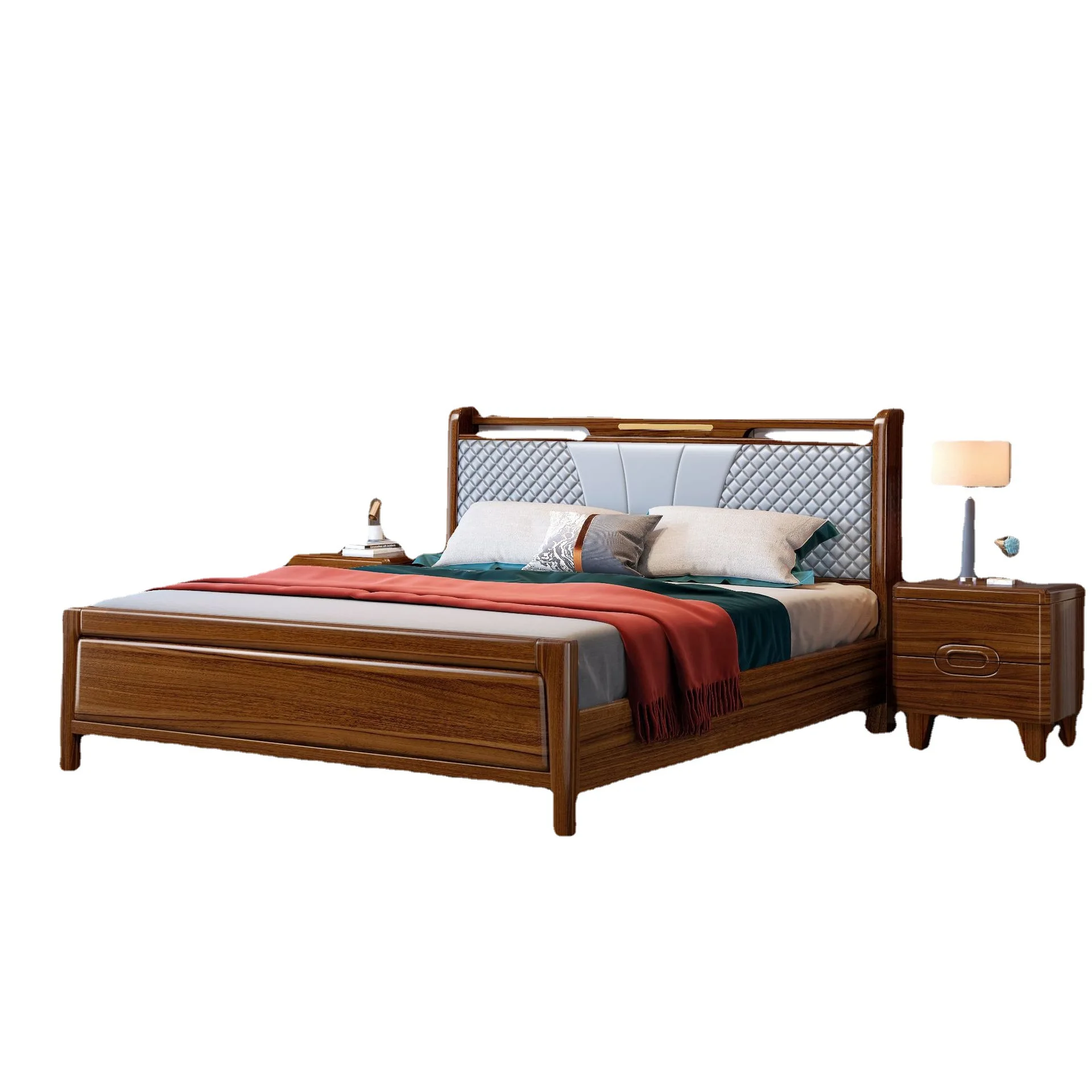 

Ebony bed, new Chinese master bedroom solid wood double bed, simple high box storage