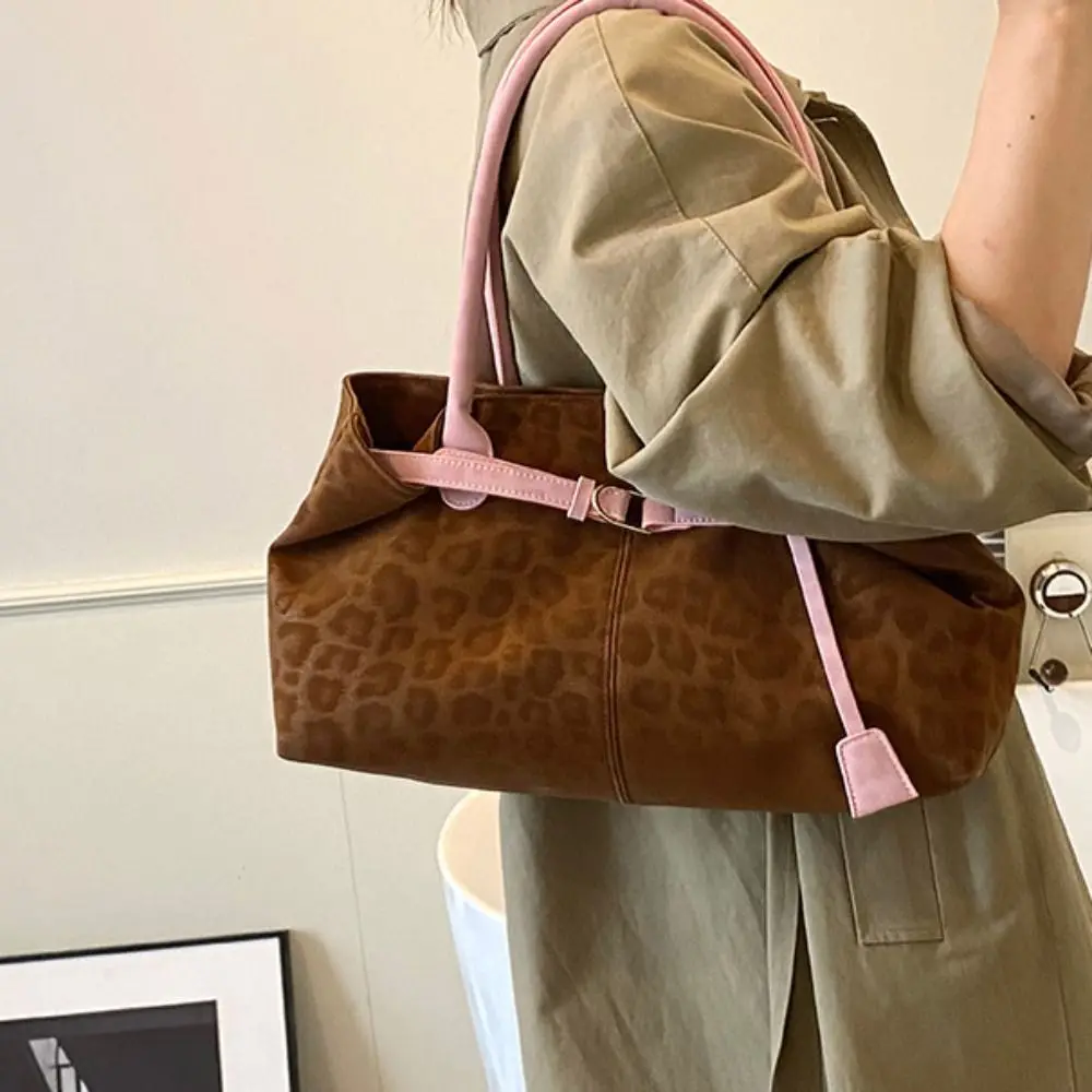 

Korean Style Hasp Closure Shoulder Bag Solid Color Tote Bag Leopard Print Handbag Bohemian Style PU Leather Underarm Packs