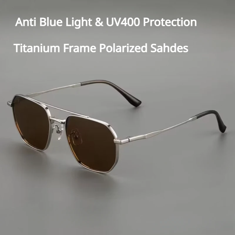 

Polarized Sunglasses Titanium Frame Support Myopic Lenses Vintage Double-Bridge Anti-Blue Light Uv400 Outdoor Sun Shades