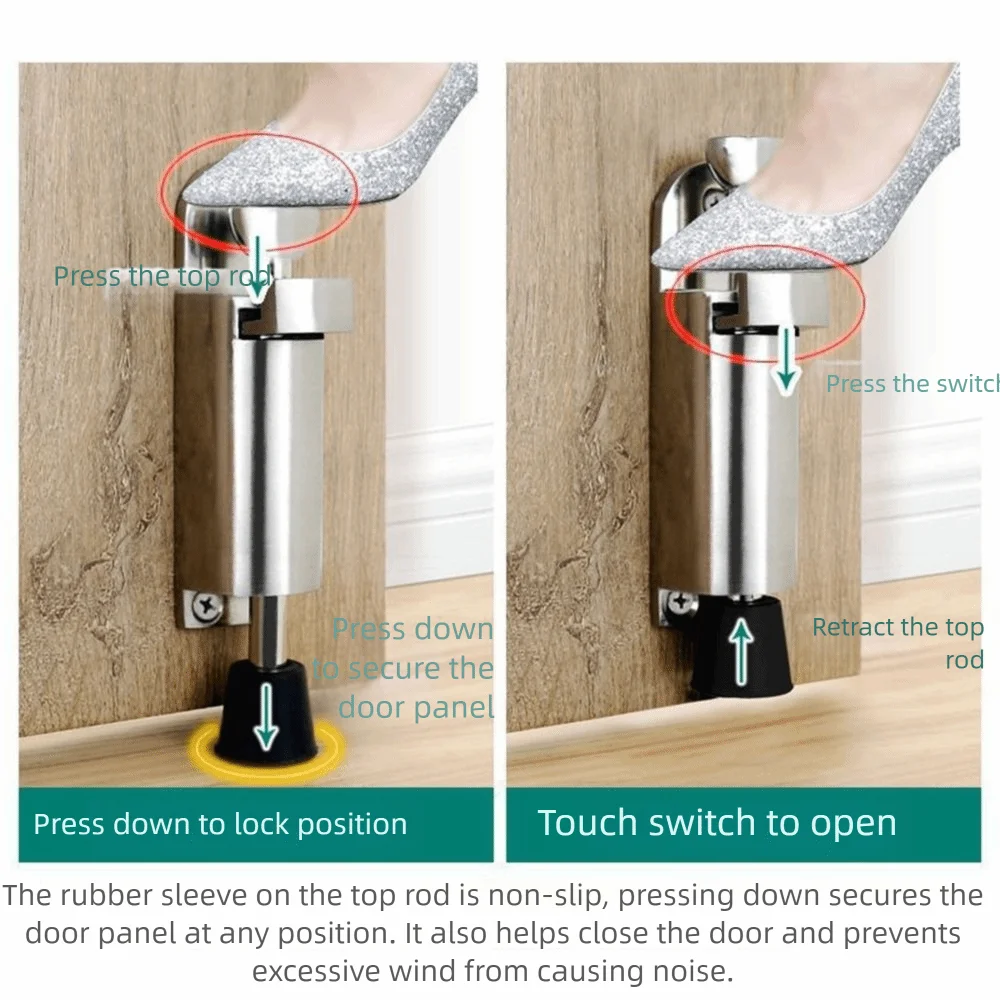Zinc Alloy Foot Operated Door Holder Rust Resistant Adjustable Kick Down Door Stopper Stable Base with Rubber