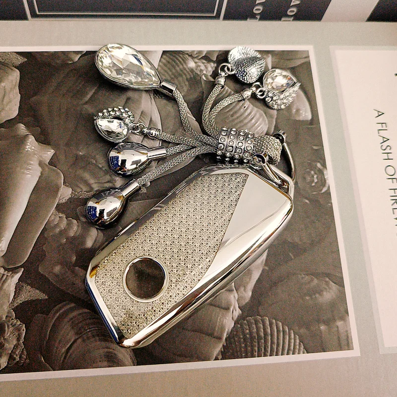 الماس الأبيض بولي يوريثان لسيارات BMW I7 X7 G07 LCI IX I20 X1 U11 7 Series G70 G09 XM U06 G81 M3 غطاء علبة السيارة عن بعد فوب سلسلة المفاتيح الدائري