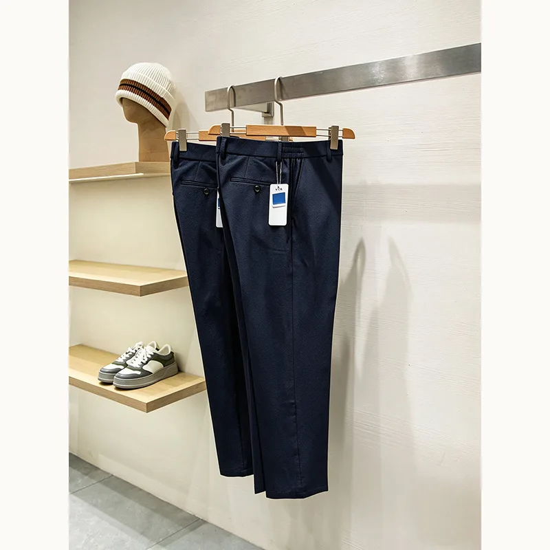 Men's Old Money Style Merino Wool Blended Fabric Light Summer Spring Straight-Fit Casual Pants Simple Business Fashion