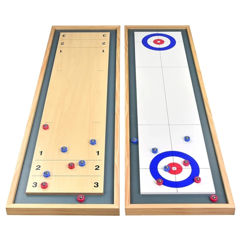 Classic Table Top Game Premium Tabletop or Giant Size Wooden Shuffleboard and Curling 2 in 1 Board Games