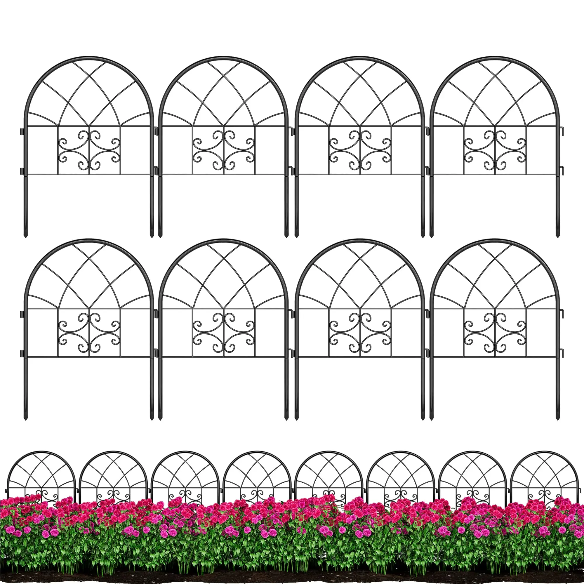 Tuinafscheiding 4/8 panelen, decoratieve afrasteringen dierenbarrière, graafvrije tuinafscheiding voor tuin, patio, bloembed, landschap - afbeelding 2