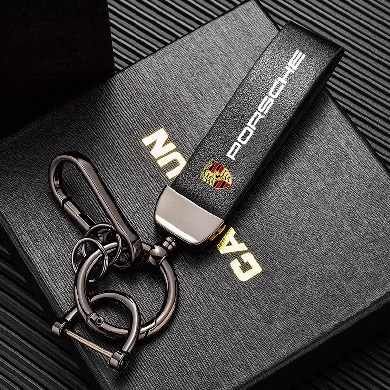 Car Vintage Leather Keychain Ring Zinc Alloy Chains Keyring For Porsche Cayenne Panamera Macan 911 718 Taycan Boxster Cayman 918