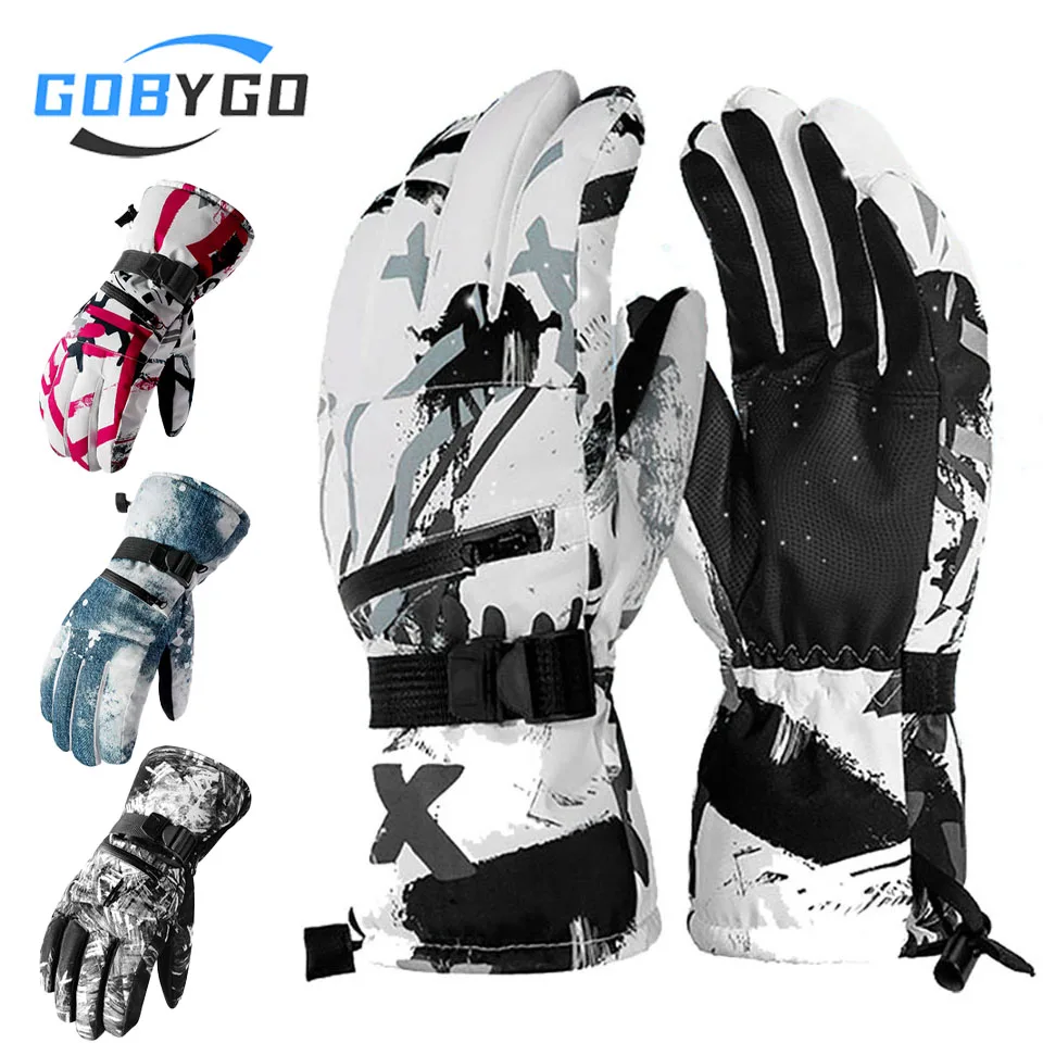 

GOBYGO 1Pair Winter Kki Gloves Warm And Thickened Touch Screen The Palm Is Anti-slip Card Storage Bag Outdoor Waterproof Cycling