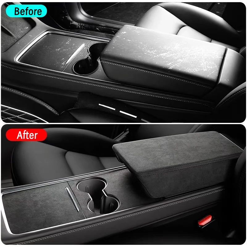 Suede Center Console Armrest Box Pad for Tesla Model Y Model 3 Highland Central Panel Sticker Protector Cover Car Accessories