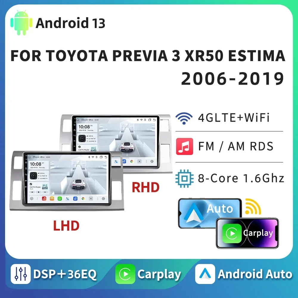 HTZM Car Radio Android Auto For Toyota Previa 3 XR50 Estima 2006 - 2019 GPS Video Multimedia Stereo Auto Player CarPlay