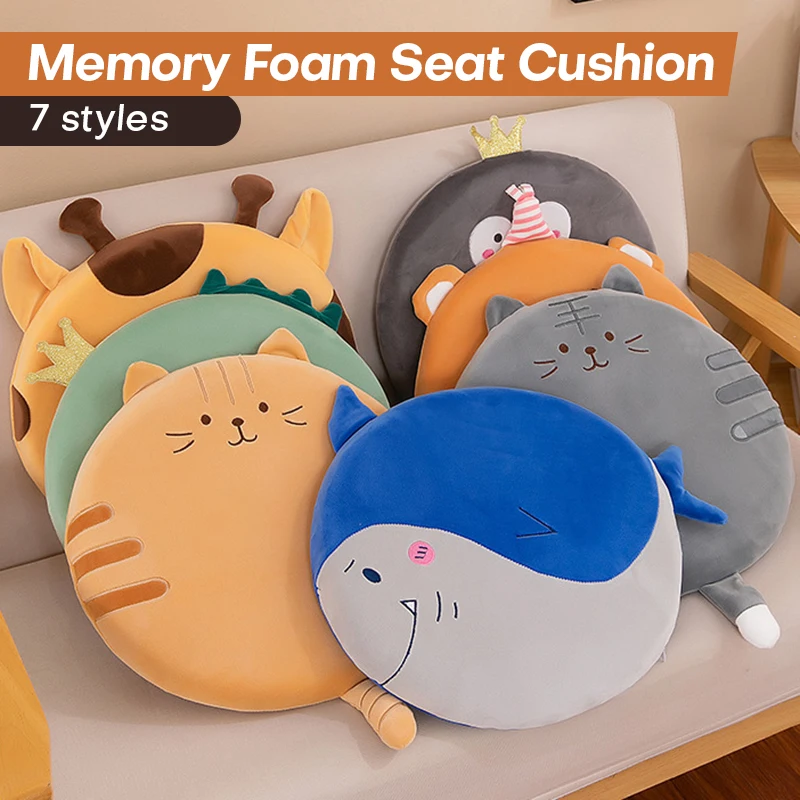 Cartoon Rebound Memory Foam Chair Cushion Lovely Animal Pattern Dinner Chair Pad Round Velvet Seat Cushion Office Seat Pad