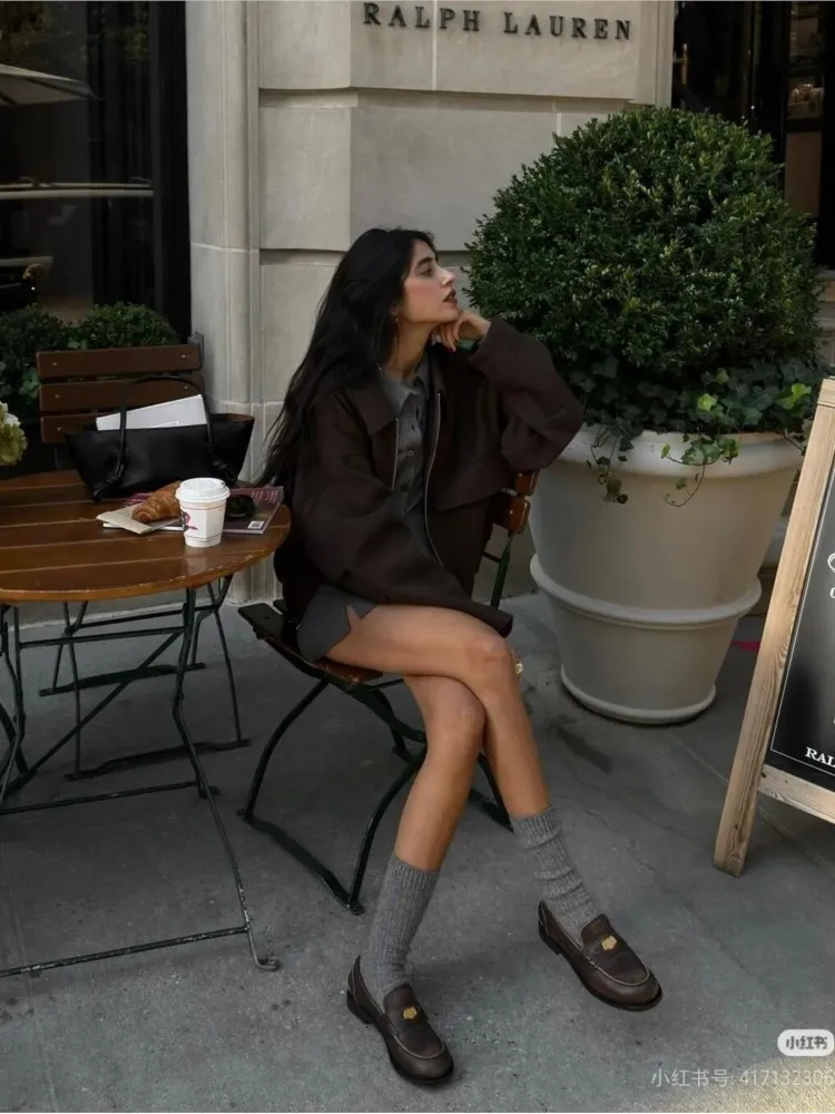 HipSeam Women Jackets with Patch Pockets Fashion Women's Jacket Coat Vintage Long Sleeve Front Zipper Female Outerwear Chic Tops