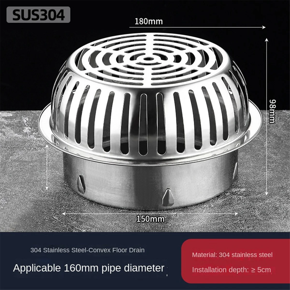 ONCE 304 Stainless Steel Rooftop Floor Drain Cover Roof Balcony Sewer Filter Gutter Drain Pipe Anti-Blocking Mesh Cover,B