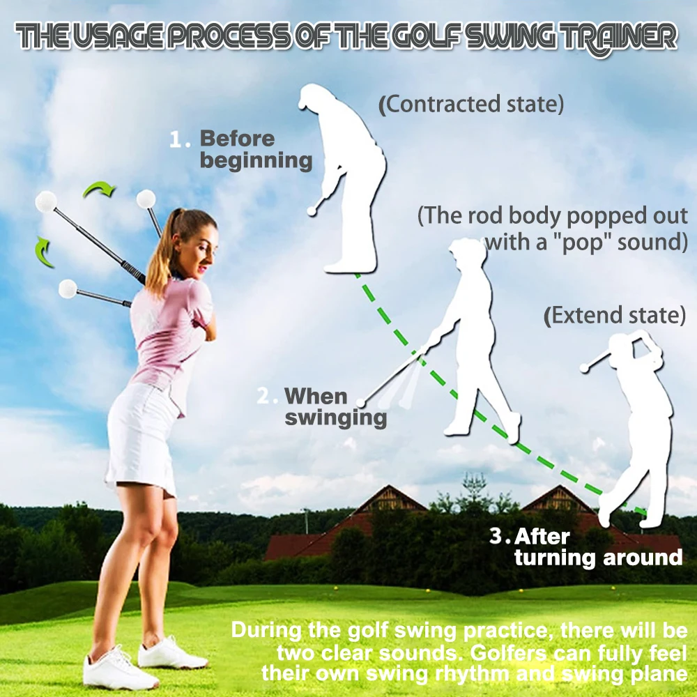Golf Telescopic Swing Exerciser Sounding Impact Stick Swing Golf Swing Exercise Swing Trainer Correcting Gesturer Training Aid