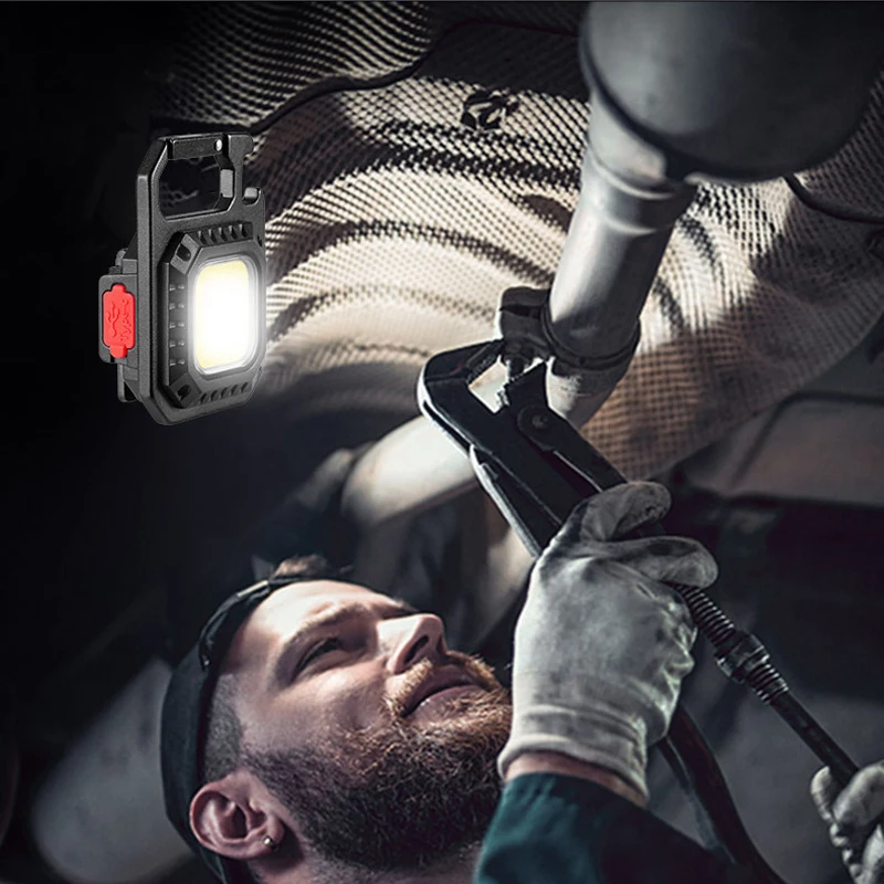 Mini USB Rechargeable Pocket COB Keychain Lamp White/Yellow/Red Light Multifunction Tool Flashlight for Outdoor Emergency Repair