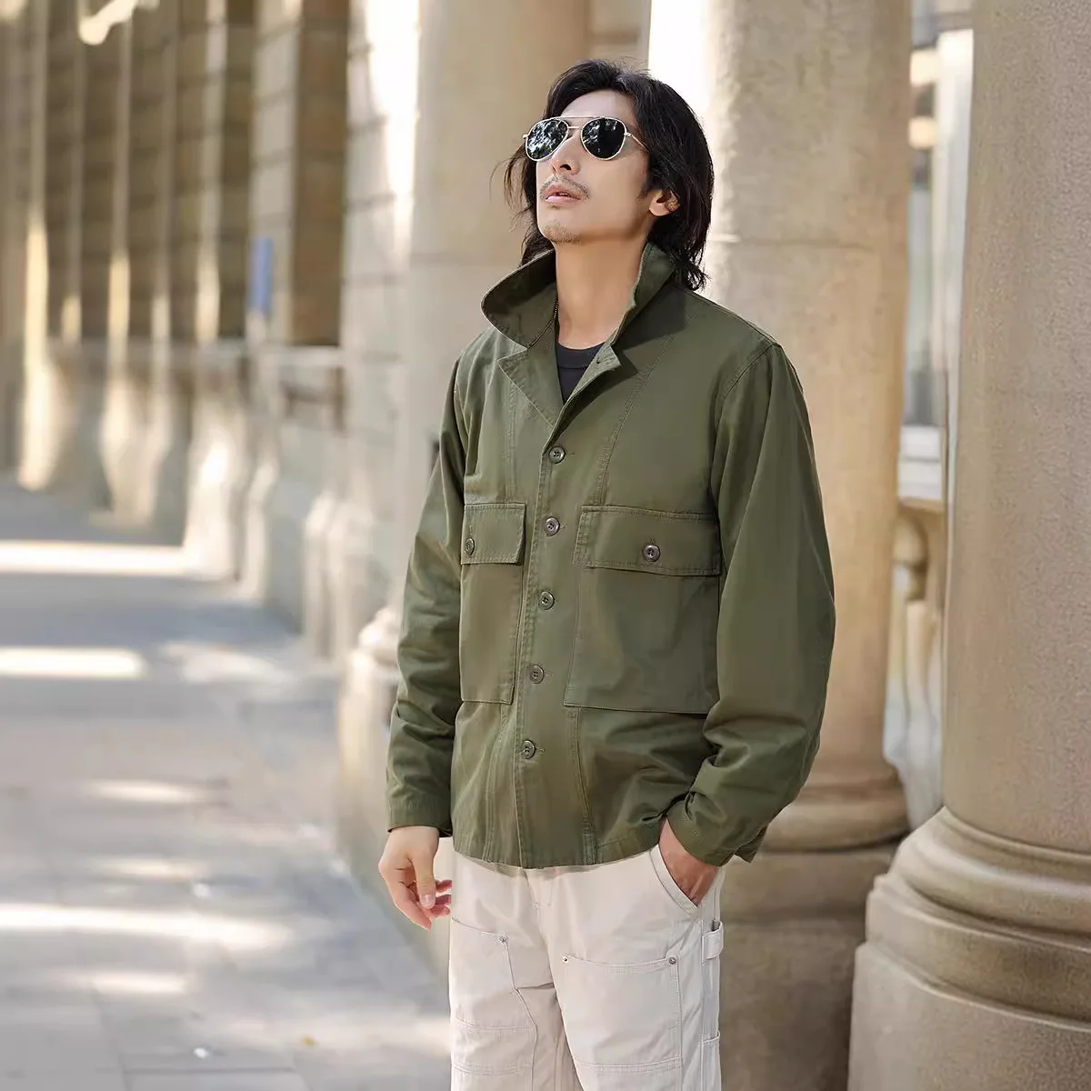American Vintage Casual Herringbone HBT Utility Shirt Jacket