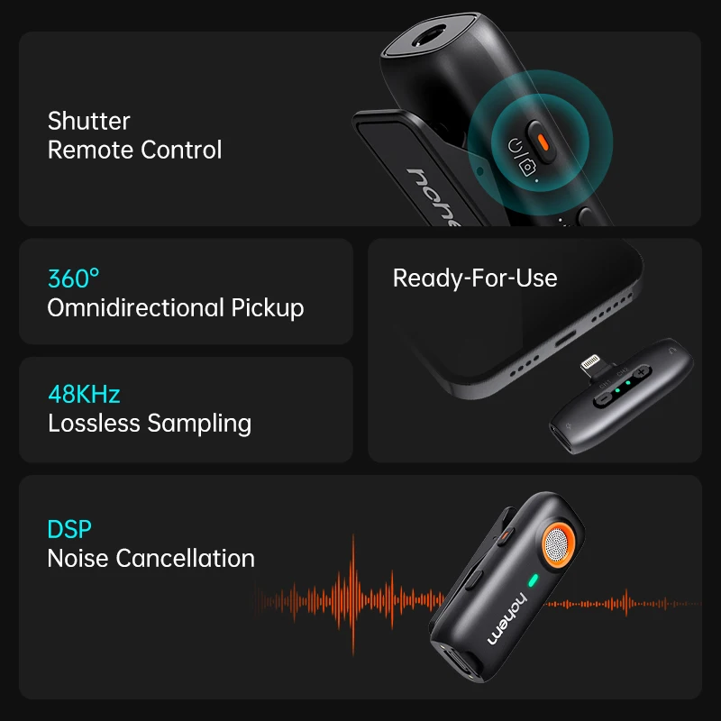 hohem Mic01 Wireless Lavalier Microphone Portable Audio Video Recording Mic for iPhone Android Live Broadcast Gaming Phone Mic