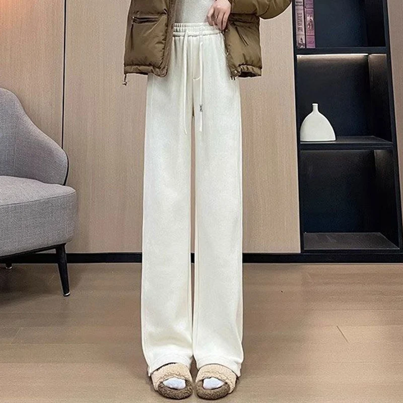 กางเกงขายาวทรงตรงเอวสูงผูกเชือกสไตล์คลาสสิกสำหรับผู้หญิง ลดราคา