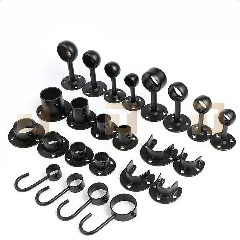 2pcs 19-32mm Black Stainless Steel Pipe Bracket Tube Support Flange Seat For Wardrobe Hanging Rail Rod Pole Socket End Holder