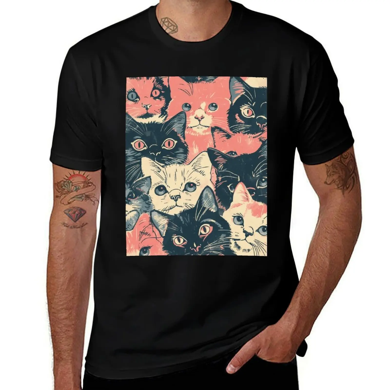 

Cute Vintage Pattern Art Cats Kittens T-Shirt Casual Work Wear T-Shirt