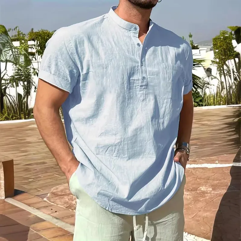 Summer Shirts Men'sCasual Slim Fit Polo Shirt Solid Color Breathable Button Short Sleeved Top Refreshing and Comfortable T-shirt