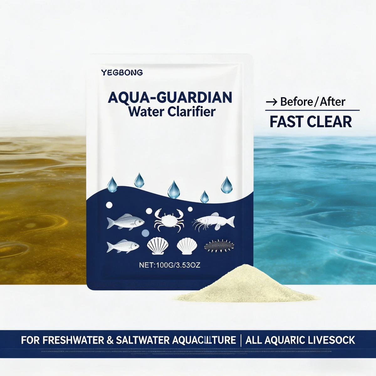 Water Clarifying Powder Purifies Water Keeps It Clear, Long-