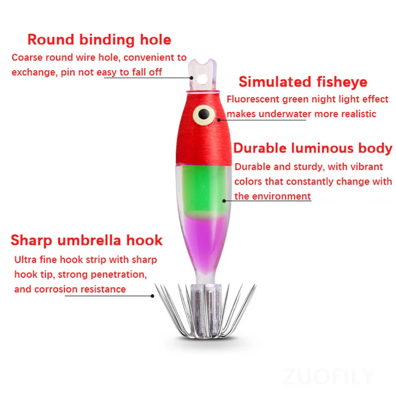 Anzuelo de calamar de tubo de soplado luminoso UV, plantilla de calamar flotante de seda de algodón, cebo Artificial atado a mano, pulpo, sepia, señuelo de pesca de mar