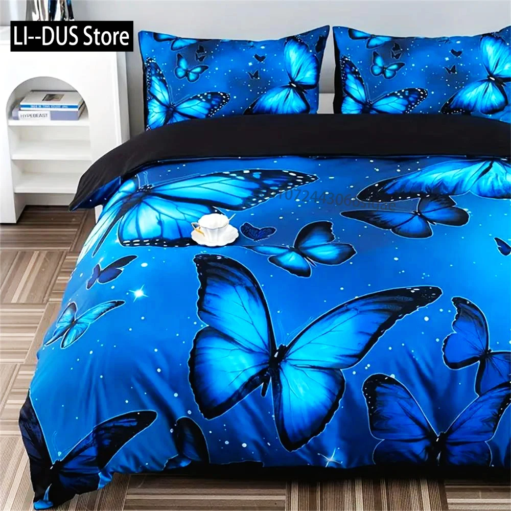 

Fashion Blue Butterfly Print Duvet Cover Set - Soft, Comfortable, And Breathable Bedding Set For Bedroom And Guest Room