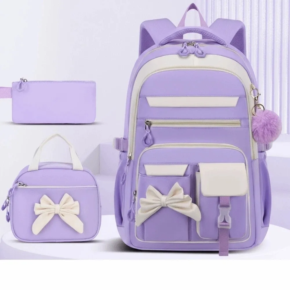 Daypack Three-piece School Bag Set with Pen Bag with Lunch Bag Large Capacity Backpack Polyester Scratch Prevention
