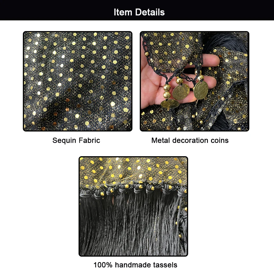 Neue Stil Bauchtanz Zubehör Pailletten Taille Kette Tanz Kleid Tanz Quasten Gürtel Bauchtanz Quasten Hüfte Schal – Detail 3